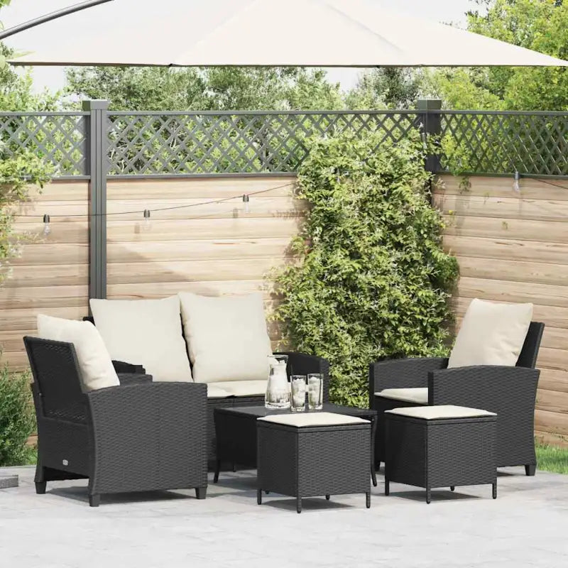 Beige materiaal loungeset met gepoedercoat staal en gehard glas - Zwart en crème / Glas - Tuinsets