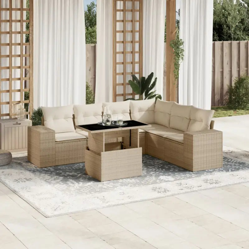 Beige materiaal loungeset met gepoedercoat staal en ruime afmetingen - beige en crèmekleurig / zonder opbergruimte