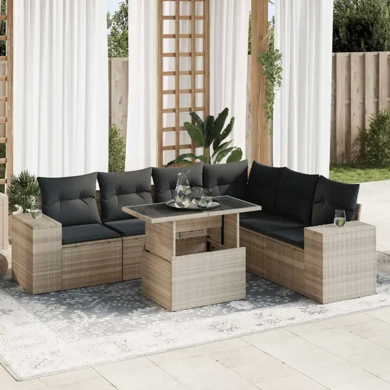 Beige materiaal loungeset met gepoedercoat staal en ruime afmetingen - Lichtgrijs / met opbergruimte - Tuinsets