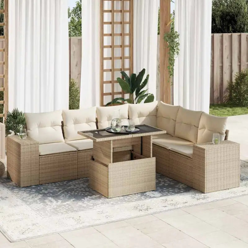 Beige materiaal loungeset met gepoedercoat staal en ruime afmetingen - beige en crèmekleurig / met opbergruimte