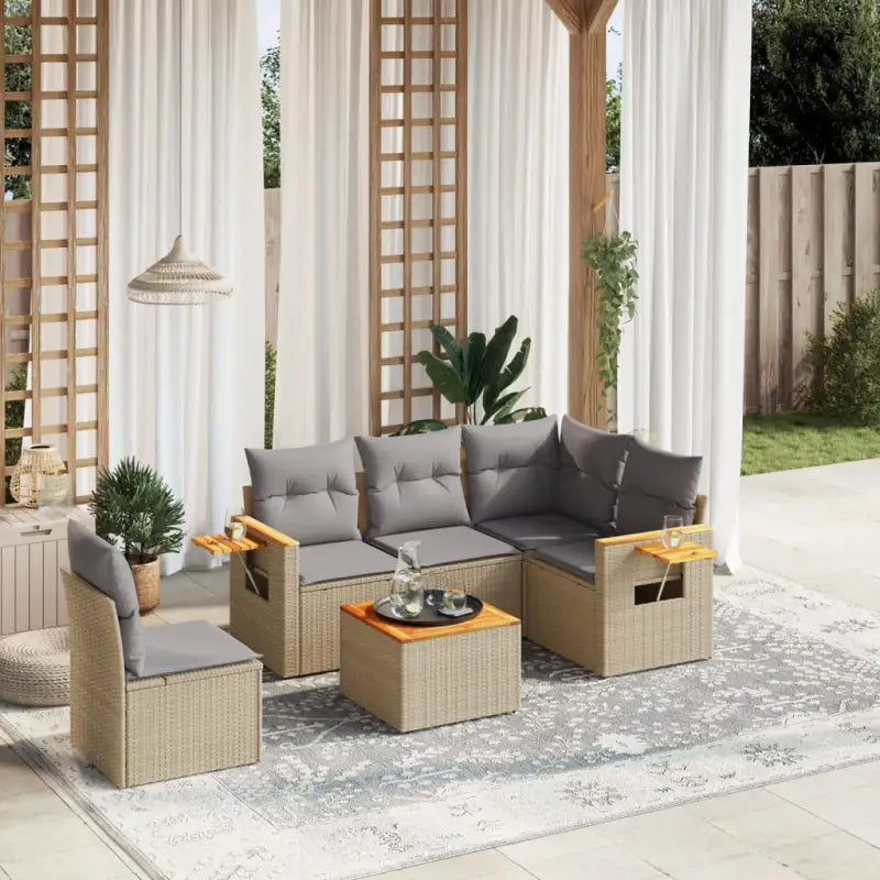 Beige materiaal loungeset met gepoedercoat staal en waterdichte tas - Beige en grijs / Met tafel - Tuinsets