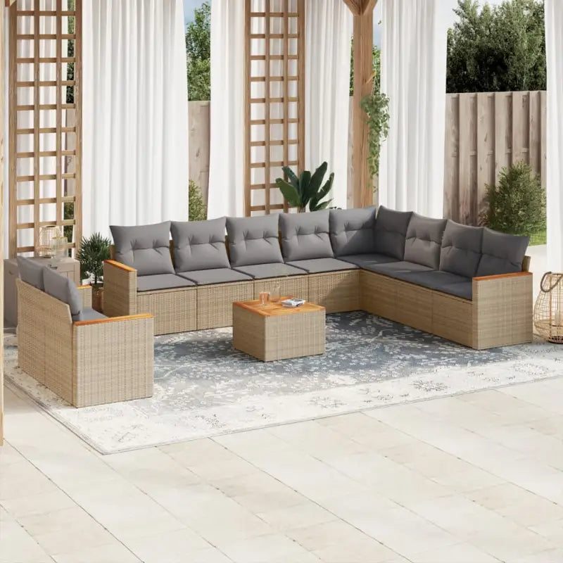 Beige materiaal loungeset met gepoedercoat staal en waterdichte tas - Beige en grijs / Met tafel - Tuinsets