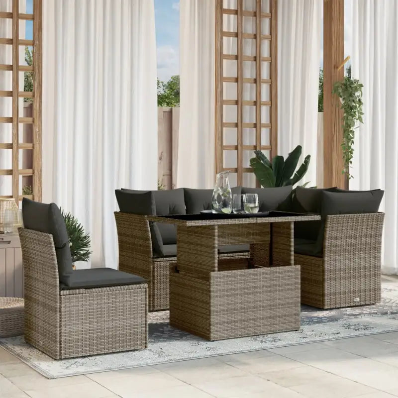 Beige materiaal loungeset met gepoedercoat staal voor jouw tuin of terras - Grijs / Met tafel - Tuinsets