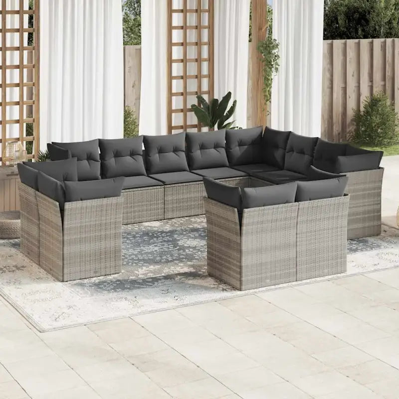 Beige materiaal loungeset met poly rattan en gepoedercoat staal - Lichtgrijs / Zonder tafel - Tuinsets