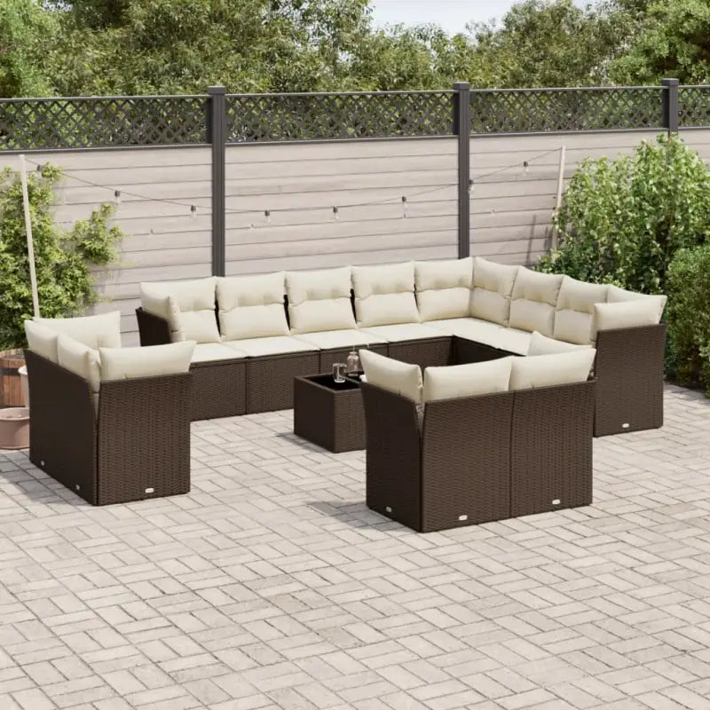 Beige materiaal loungeset met poly rattan en gepoedercoat staal - Bruin en crème / Met tafel - Tuinsets