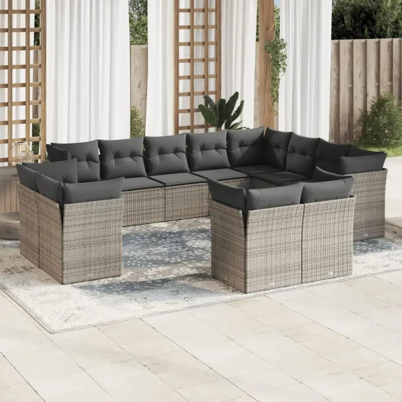 Beige materiaal loungeset met poly rattan en gepoedercoat staal - Grijs / Zonder tafel - Tuinsets