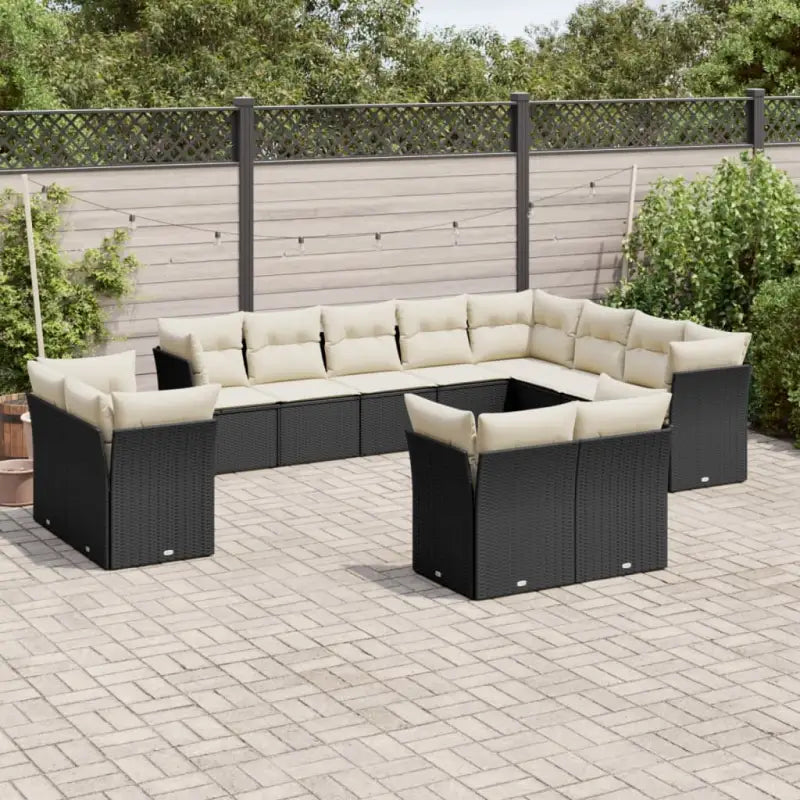 Beige materiaal loungeset met poly rattan en gepoedercoat staal - Zwart en crème / Zonder tafel - Tuinsets