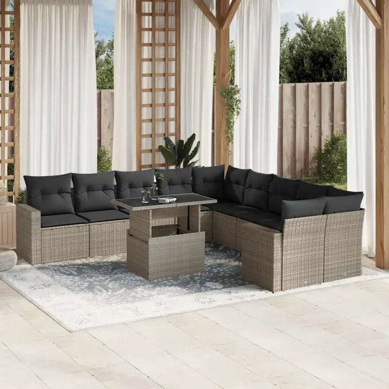 Beige materiaal loungeset van gepoedercoat staal met perfecte afmetingen - Lichtgrijs / Met tafel - Tuinsets