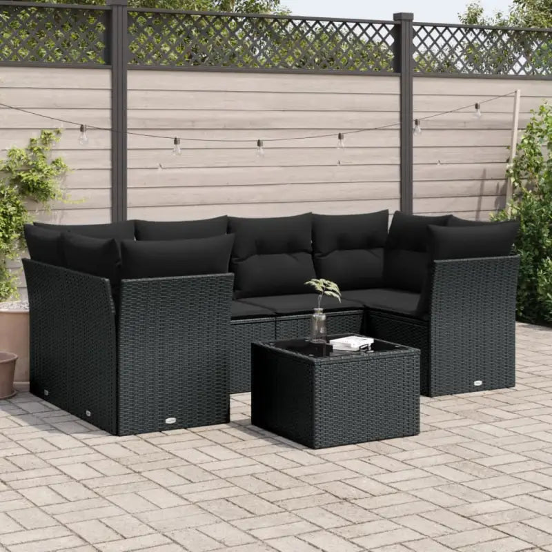 Beige materiaal tuinset met gepoedercoat staal en afmetingen overzichtelijk - Zwart / 4x hoek + 2x midden + Tafel