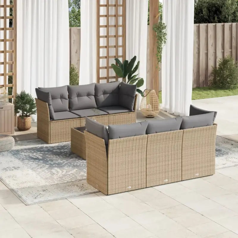 Beige materiaal tuinset met gepoedercoat staal en afmetingen overzichtelijk - Beige en grijs / Tafel + 4x hoek + 2x