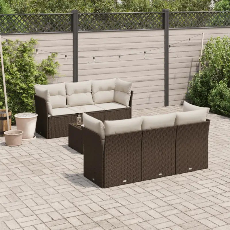 Beige materiaal tuinset met gepoedercoat staal en afmetingen overzichtelijk - Bruin / Tafel + 4x hoek + 2x midden