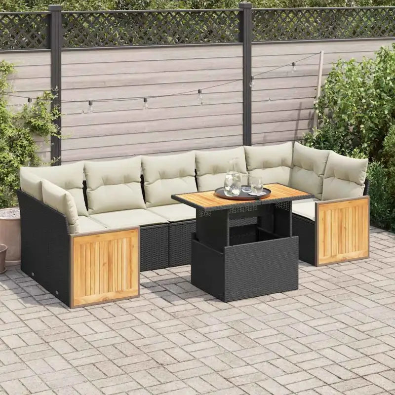 Beige material loungeset met gepoedercoat staal en comfortabele afmetingen - Zwart en crème / met opbergruimte