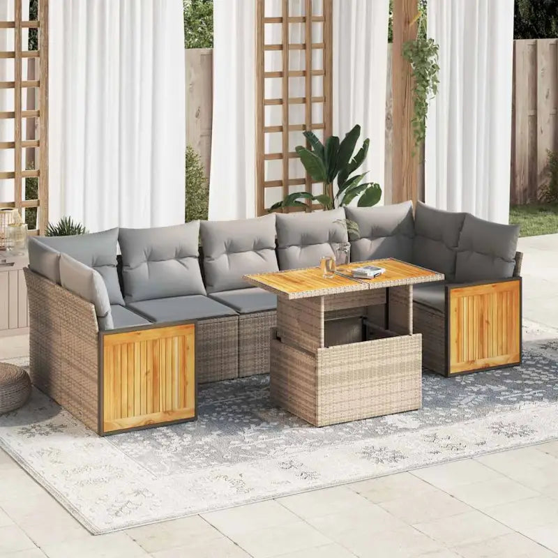 Beige material loungeset met gepoedercoat staal en comfortabele afmetingen - Beige en grijs / met opbergruimte