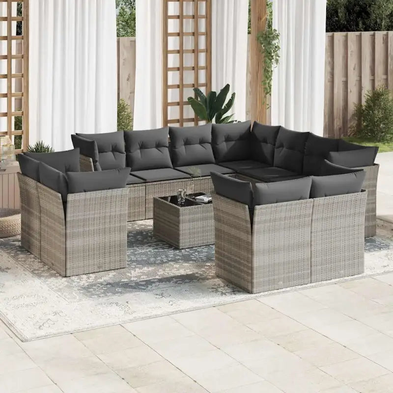 Beige Material Loungeset met Poly Rattan en Gepoedercoat Staal - Lichtgrijs / Met tafel - Tuinsets
