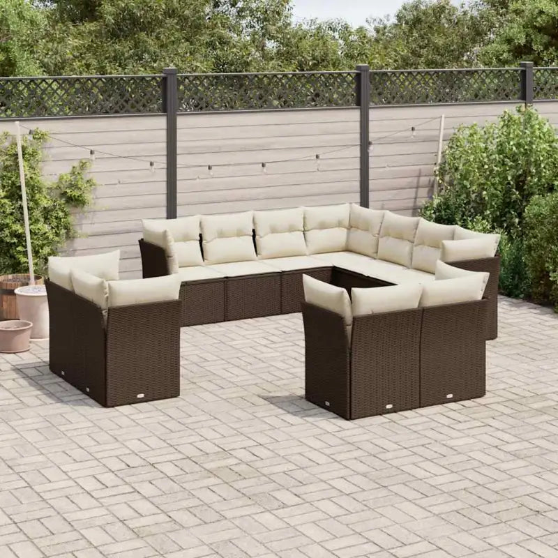Beige Material Loungeset met Poly Rattan en Gepoedercoat Staal - Bruin en crème / Zonder tafel - Tuinsets