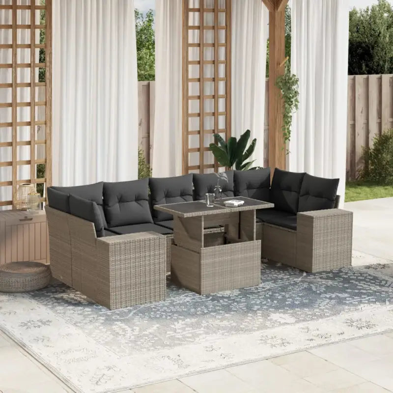 Beige materialen loungeset met gepoedercoat staal en afmetingen voor tuin - Lichtgrijs / zonder opbergruimte - Tuinsets