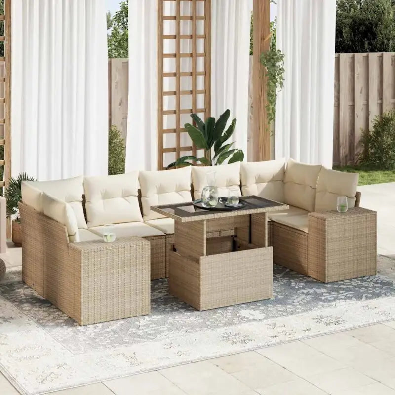 Beige materialen loungeset met gepoedercoat staal en afmetingen voor tuin - beige en crèmekleurig / met opbergruimte