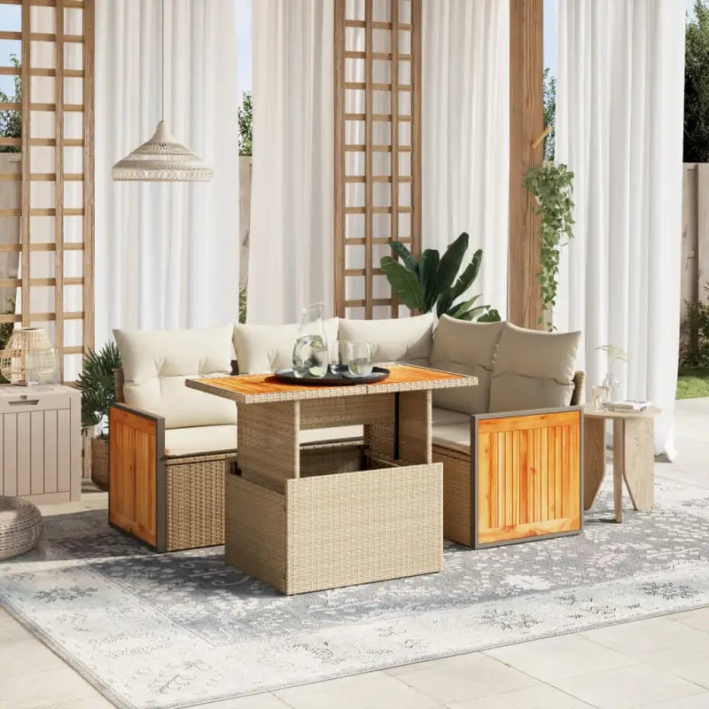 Beige materialen loungeset met gepoedercoat staal en comfortabele afmetingen - beige en crèmekleurig / zonder