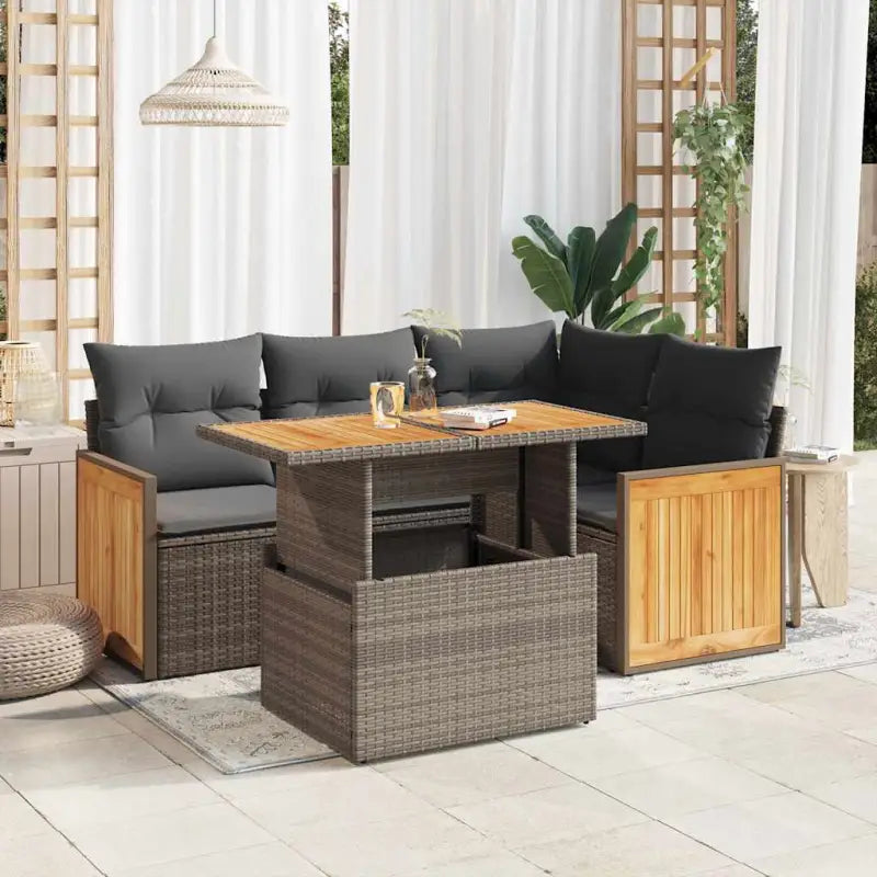 Beige materialen loungeset met gepoedercoat staal en comfortabele afmetingen - Grijs / met opbergruimte - Tuinsets