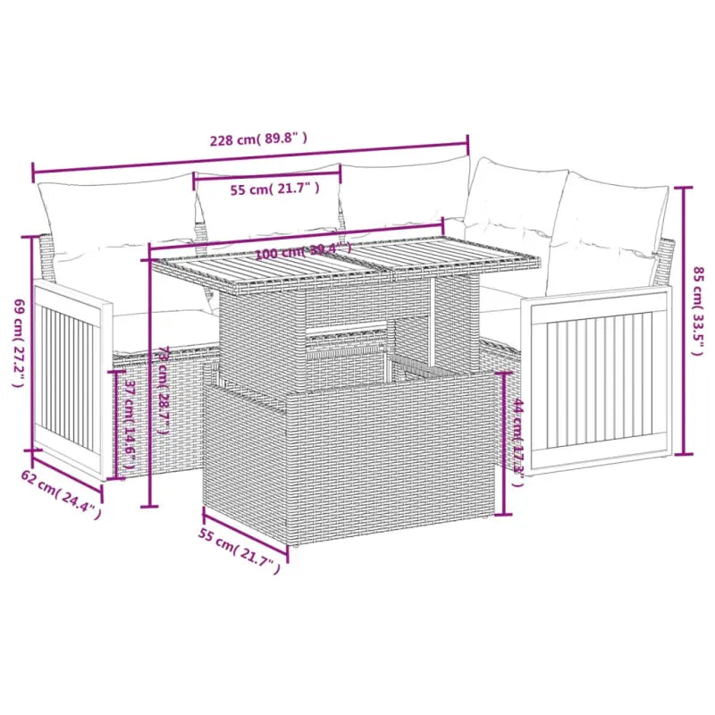 Beige materialen loungeset met gepoedercoat staal en comfortabele afmetingen - Tuinsets