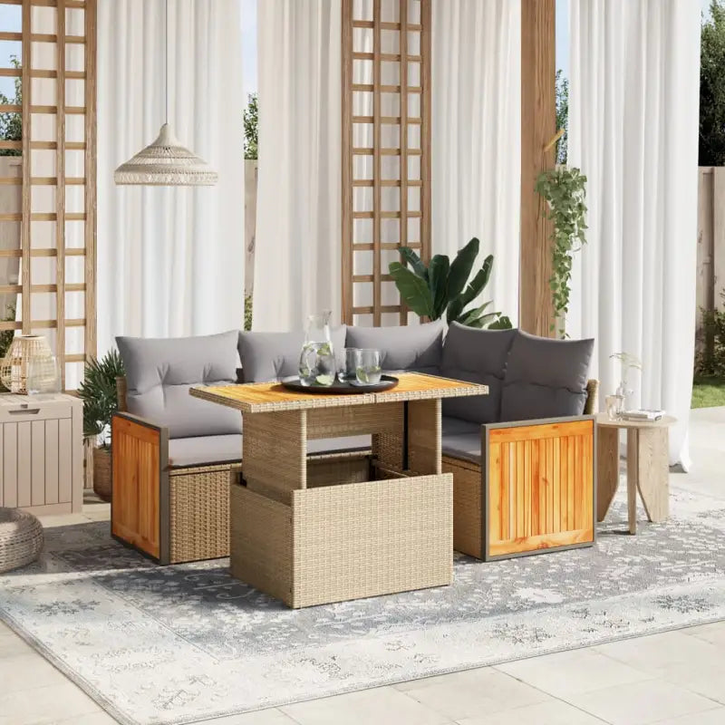 Beige materialen loungeset met gepoedercoat staal en comfortabele afmetingen - Beige en grijs / zonder opbergruimte