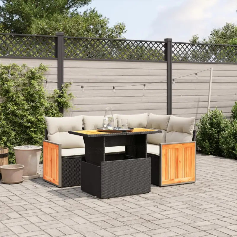Beige materialen loungeset met gepoedercoat staal en comfortabele afmetingen - Zwart en crème / zonder opbergruimte