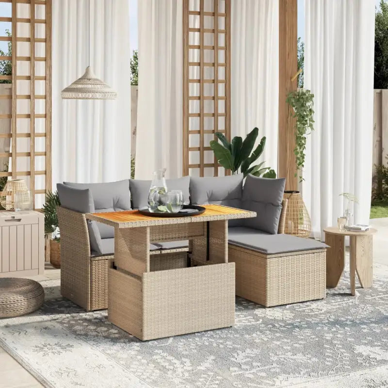 Beige Materialien Loungeset met Gepoedercoat Staal Afmetingen voor Buiten - Beige en grijs / zonder opbergruimte