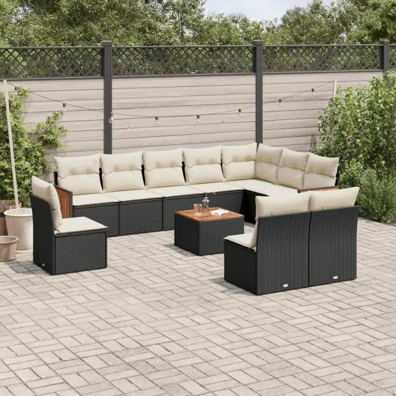 Beige tuinset met gepoedercoat staal en comfortabele afmetingen zitting - Zwart en crème / Met tafel - Tuinsets