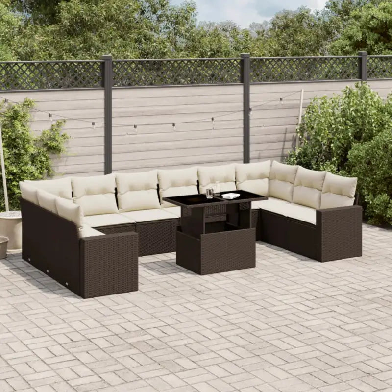 Beige tuinset met gepoedercoat staal en comfortabele afmetingen - Bruin en crème / Met tafel - Tuinsets
