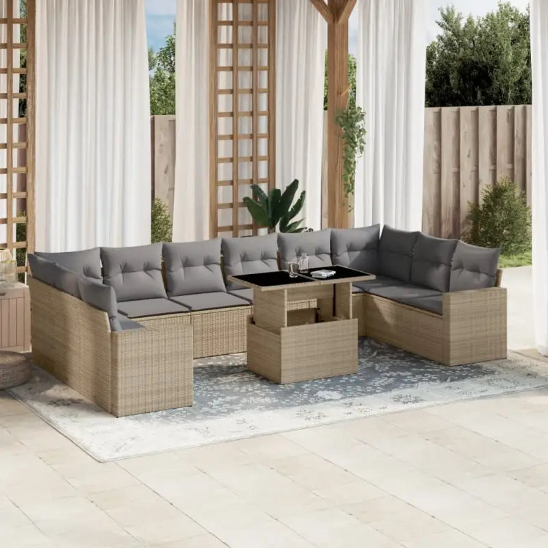 Beige tuinset met gepoedercoat staal en comfortabele afmetingen - Beige en grijs / Met tafel - Tuinsets