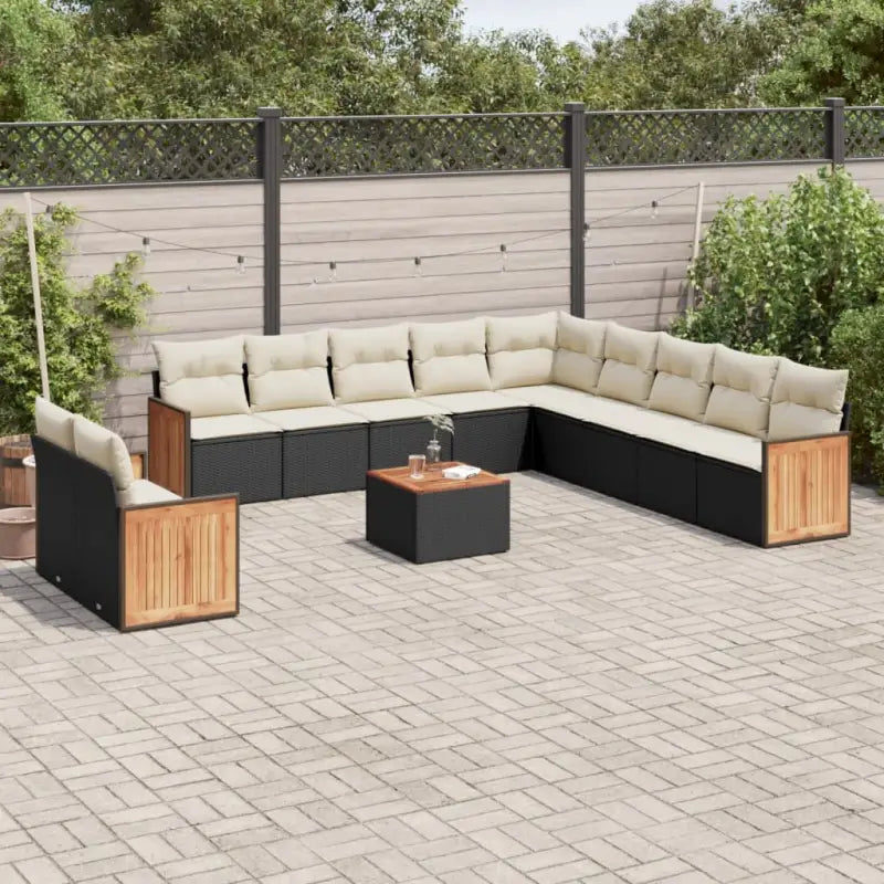 Beige tuinset met gepoedercoat staal en comfortabele zitelementen - Zwart en crème / Met tafel - Tuinsets