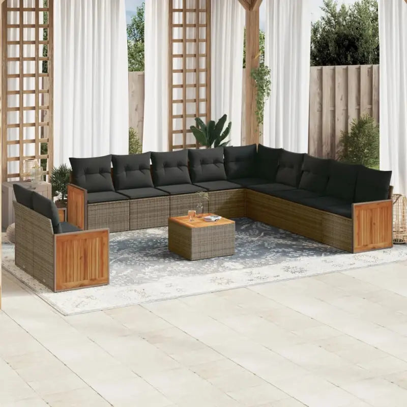 Beige tuinset met gepoedercoat staal en comfortabele zitelementen - Grijs / Met tafel - Tuinsets
