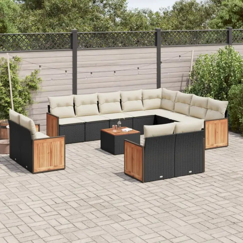 Beige tuintafelset met gepoedercoat staal en comfortabele afmetingen zitting - Zwart en crème / Met tafel - Tuinsets