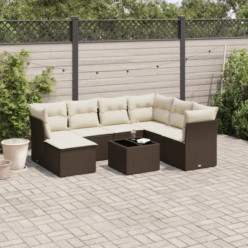 Benige loungeset met waterdichte tas en gepoedercoat staal in beige - Bruin en crème / Met tafel - Tuinsets