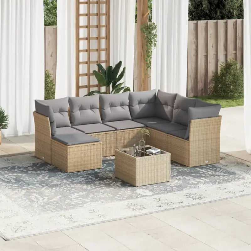 Benige loungeset met waterdichte tas en gepoedercoat staal in beige - Beige en grijs / Met tafel - Tuinsets