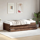 Bewerk hout 2-in-1 slaapbank met lades levering bevat - bruin eikenkleur / 90 x 200 cm - Bedden & bedframes