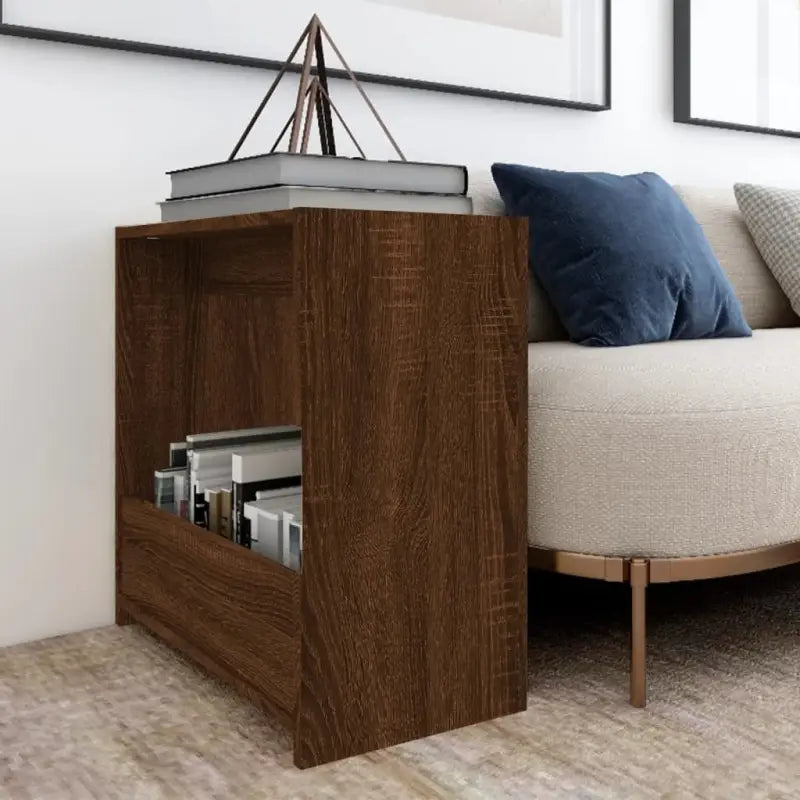 Bewerk hout bijzettafel met open vak voor moderne woonkamers - bruin eikenkleur / 1 - Bijzettafels