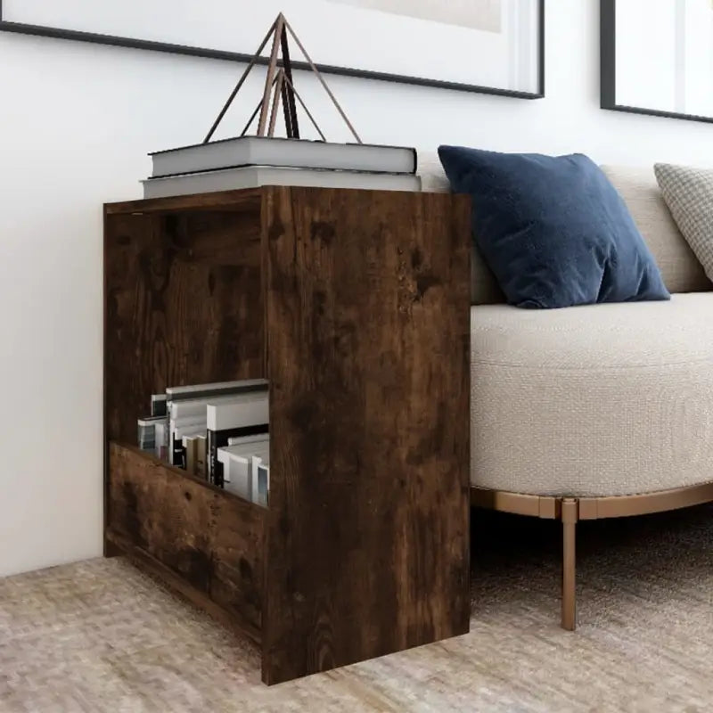 Bewerk hout bijzettafel met open vak voor moderne woonkamers - Gerookt eiken / 1 - Bijzettafels