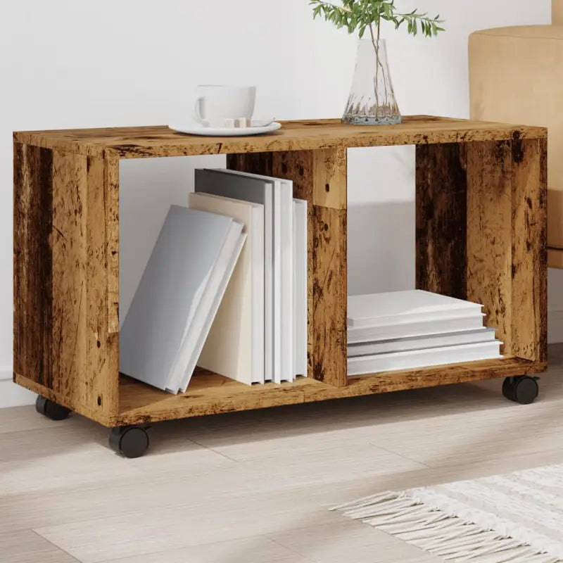 Bewerk hout bijzettafel met verplaatsbare kast voor drankjes en decoratie - Oud hout / 1 / 72 cm - Bijzettafels