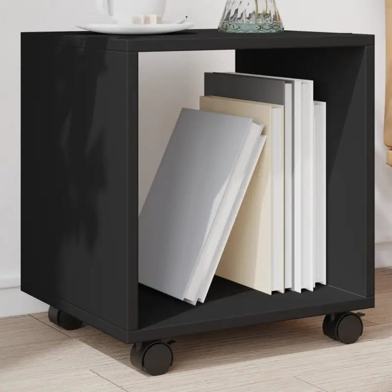 Bewerk hout bijzettafel met verplaatsbare kast voor drankjes en decoratie - Zwart / 1 / 37 cm - Bijzettafels