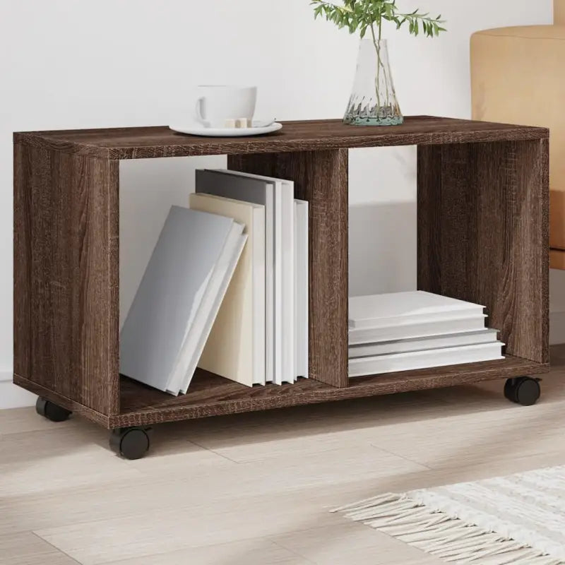 Bewerk hout bijzettafel met verplaatsbare kast voor drankjes en decoratie - bruin eikenkleur / 1 / 72 cm - Bijzettafels