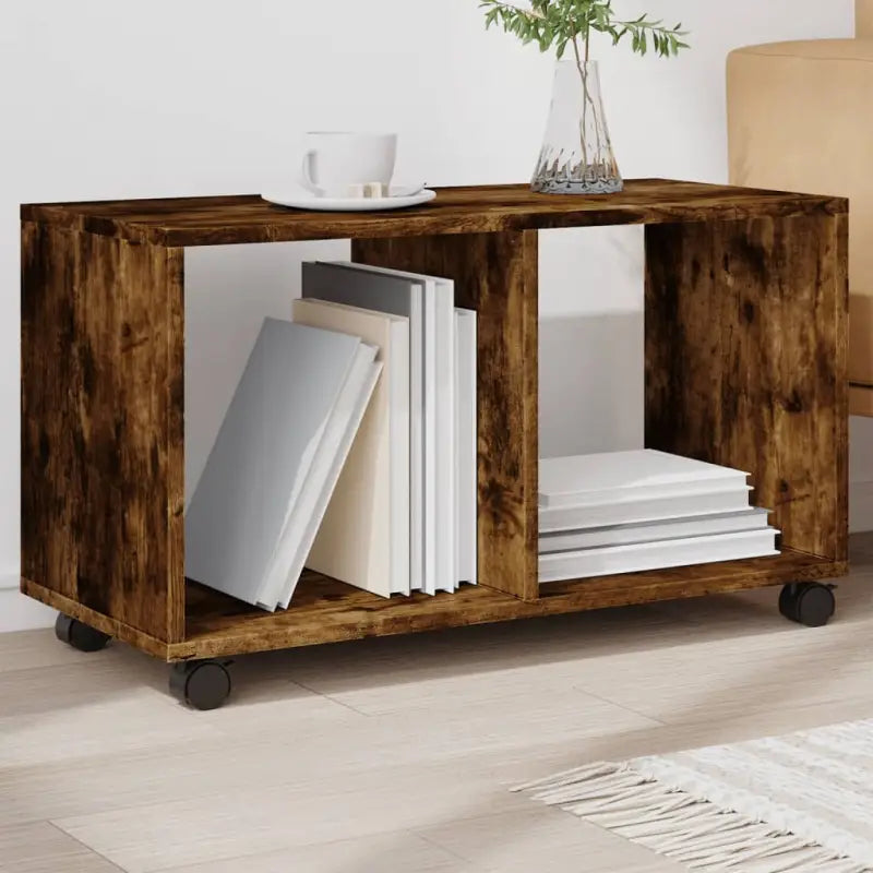 Bewerk hout bijzettafel met verplaatsbare kast voor drankjes en decoratie - Gerookt eiken / 1 / 72 cm - Bijzettafels