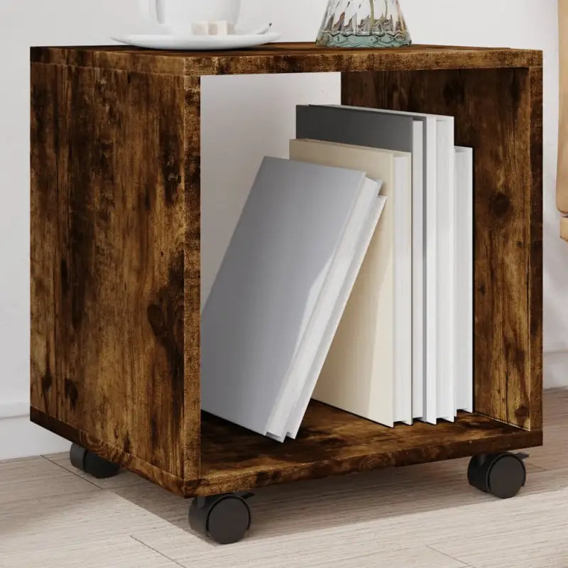 Bewerk hout bijzettafel met verplaatsbare kast voor drankjes en decoratie - Gerookt eiken / 1 / 37 cm - Bijzettafels