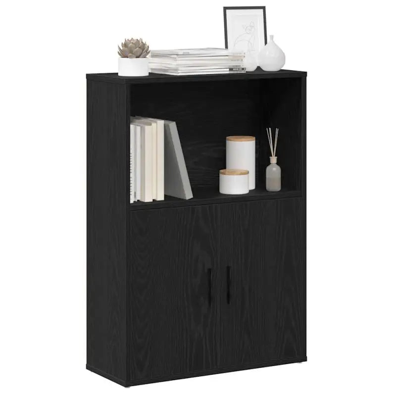 Bewerk hout boekenkast voor stijlvolle en praktische boekenopslag - Zwart / 1 / 85 cm - Boekenkasten
