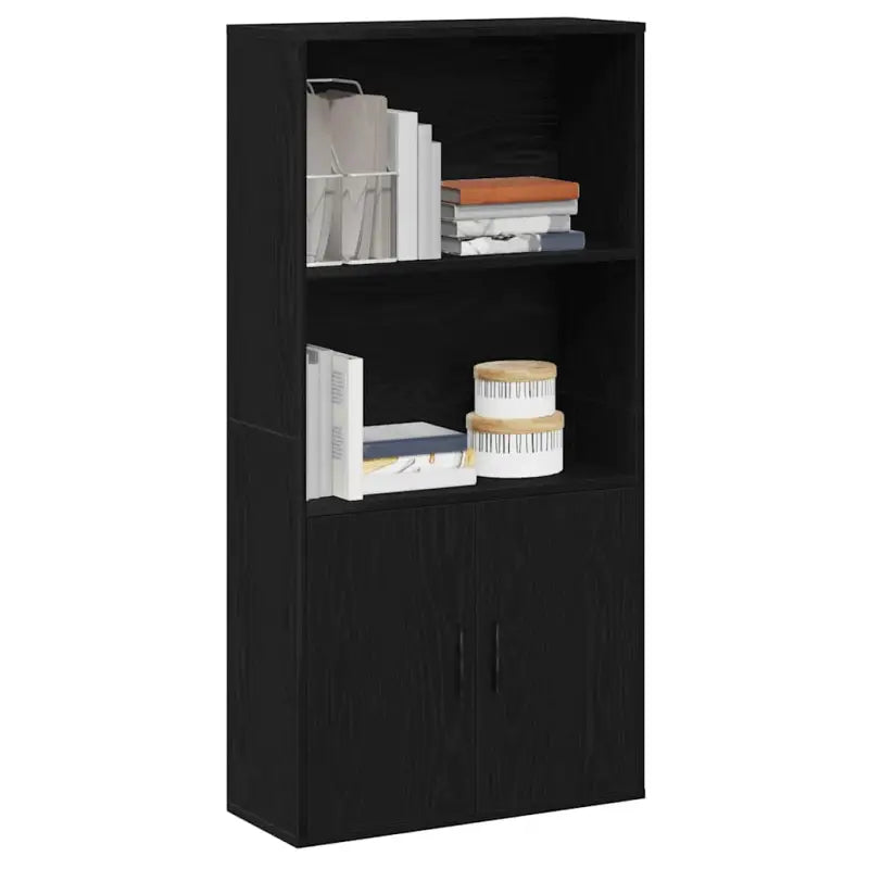 Bewerk hout boekenkast voor stijlvolle en praktische boekenopslag - Zwart / 1 / 120 cm - Boekenkasten