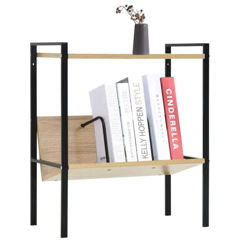 Bewerk hout boekenkast voor woonkamer en terras decoratie - Zwart en eiken / 1 - Boekenkasten