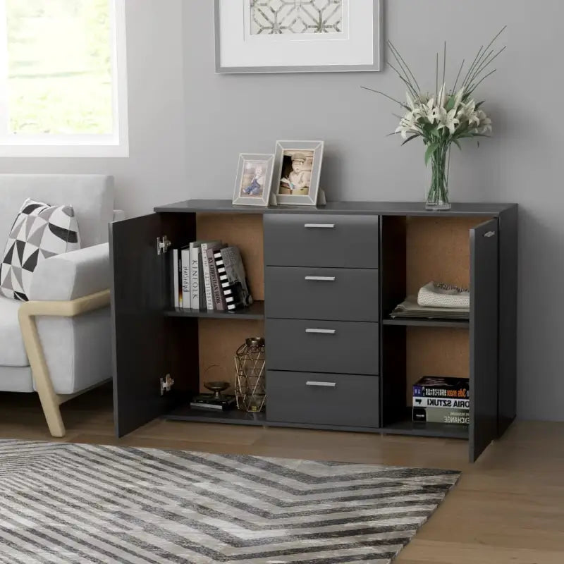 Bewerk hout dressoir met minimalistisch ontwerp en praktische opbergruimte - Grijs / 1 - Dressoirs & buffetkasten