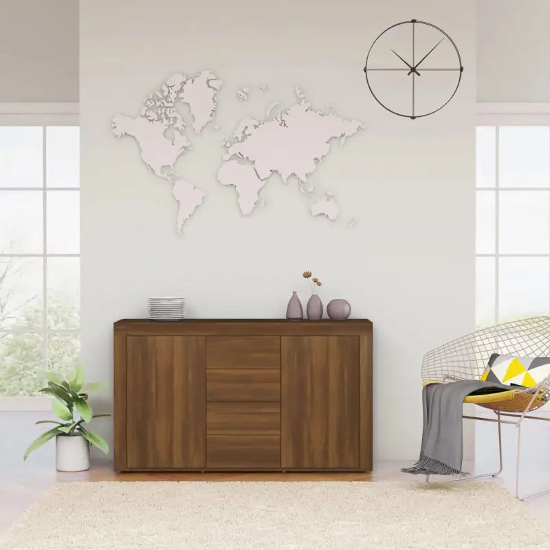Bewerk hout dressoir met praktische opbergruimte voor woonkamer of keuken - bruin eikenkleur / 1 - Dressoirs &