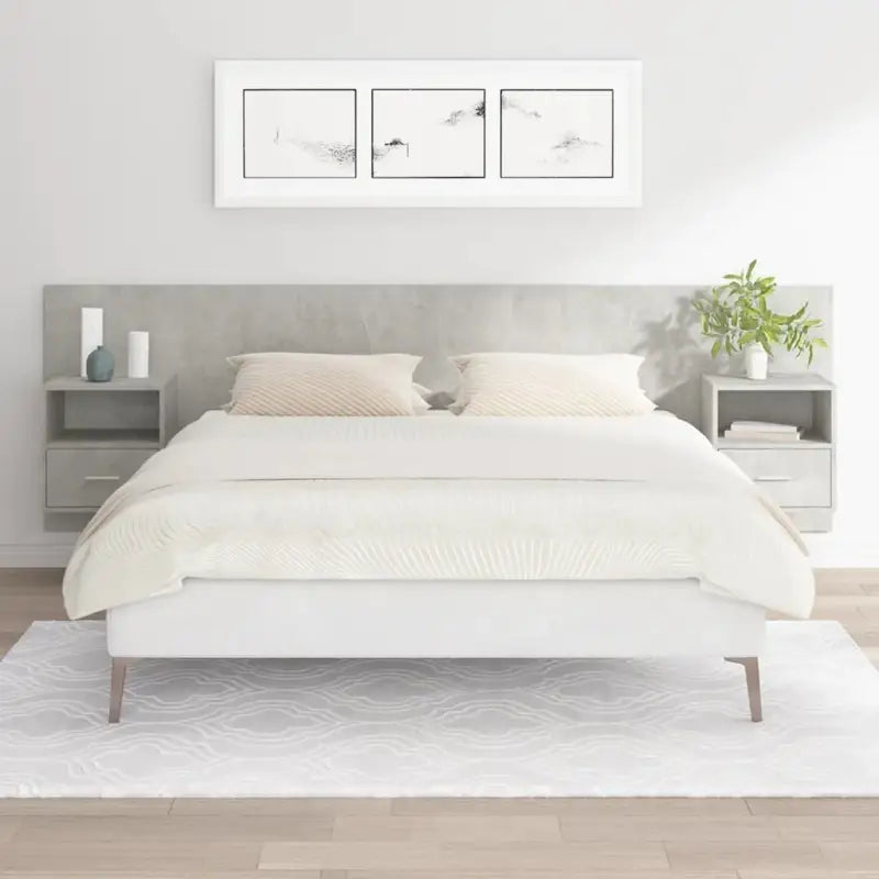 Bewerk hout hoofdbord met kast voor een klassieke slaapkamer look - Betongrijs / 1 / 1 lade en 1 schap - Hoofdborden