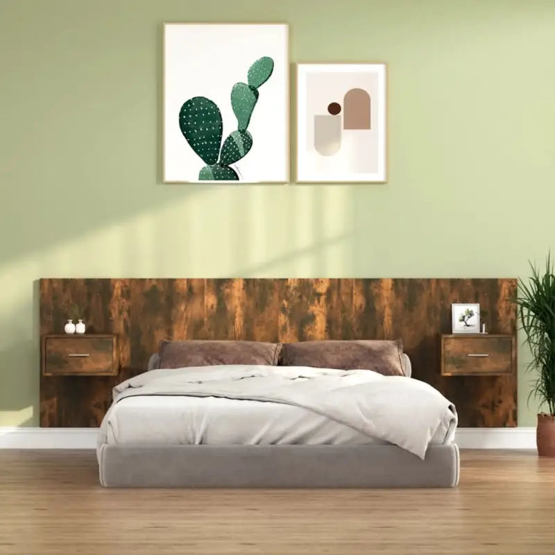 Bewerk hout hoofdbord met kast voor een klassieke slaapkamer look - Gerookt eiken / 1 / 1 lade - Hoofdborden